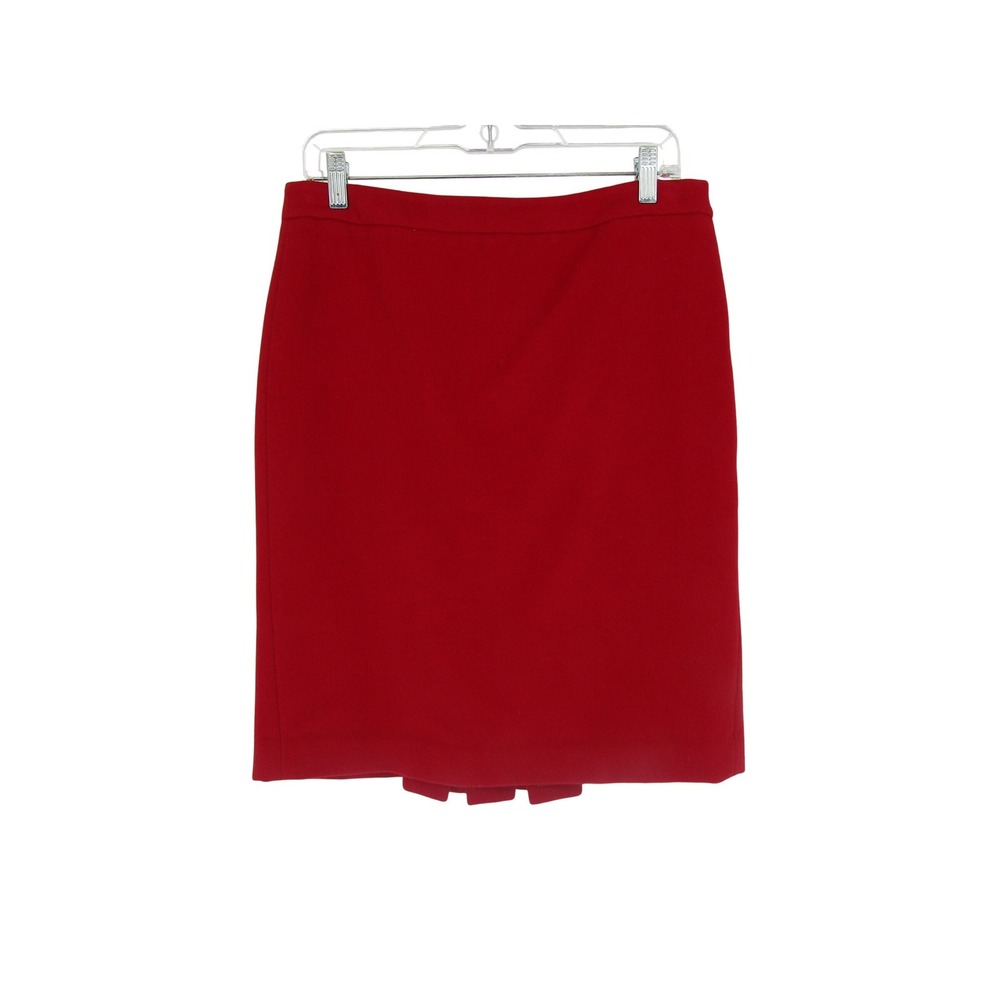Ann Taylor Pencil Skirt Womens 8 Red Wool Rabbit Hair Pleated Back Hem Office